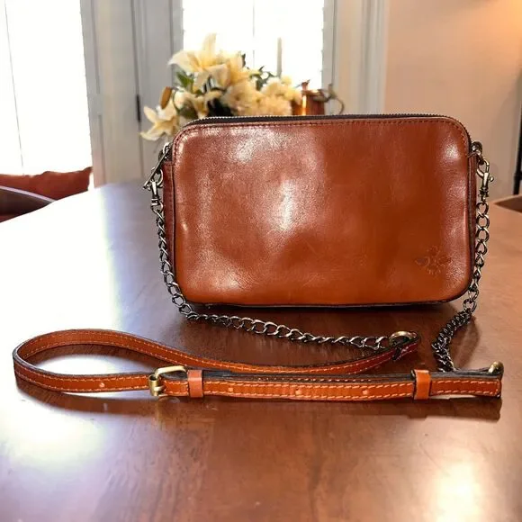 Patricia Nash Heritage Chambery Veg Tan Leather Crossbody Handbag Chain Strap - Picture 6 of 15
